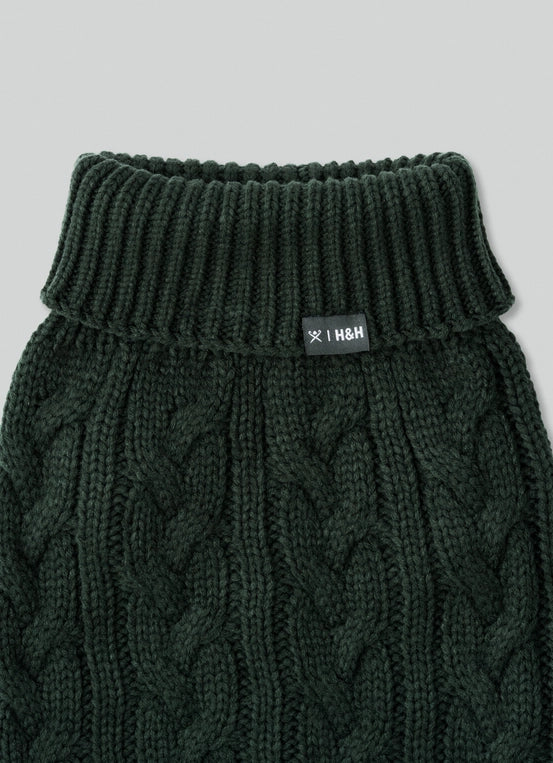 Cable Knit Pullover Dog Jumper - Green - Pup&Puppy