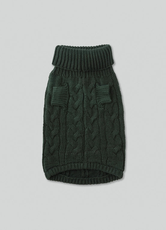 Cable Knit Pullover Dog Jumper - Green - Pup&Puppy