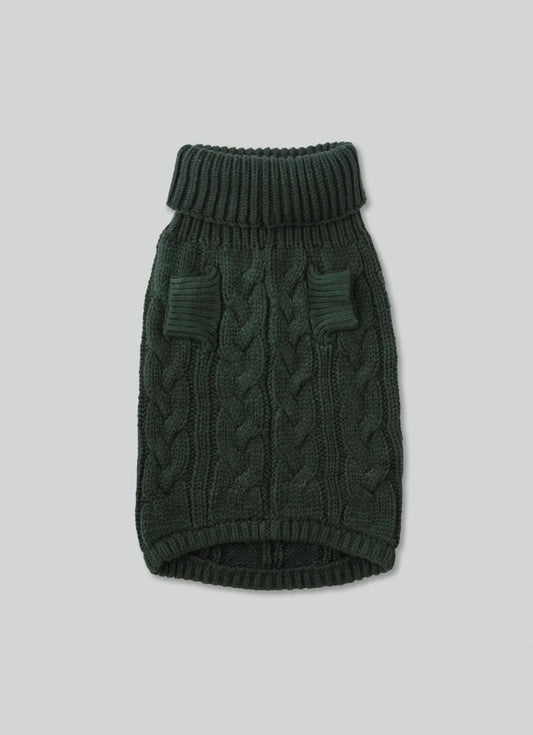 Cable Knit Pullover Dog Jumper - Green - Pup&Puppy