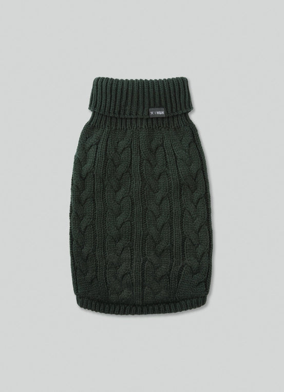 Cable Knit Pullover Dog Jumper - Green - Pup&Puppy