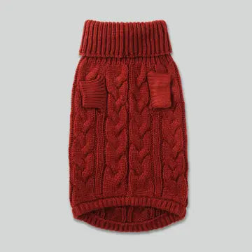 Cable Knit Pullover Dog Jumper - Brick - Pup&Puppy